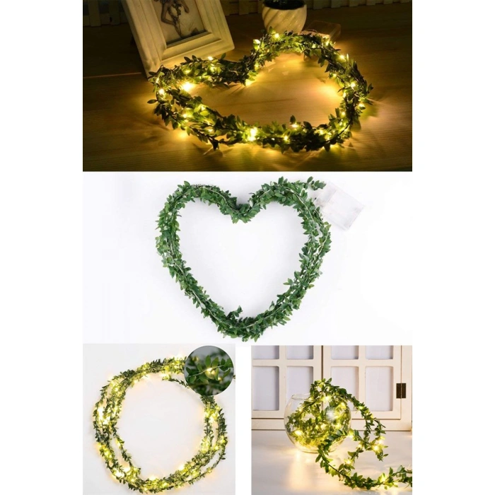 TUFEYO Yapraklı Dekorlu 3 Metre Peri Led Pilli  Işık Yılbaşı Aydınlatma