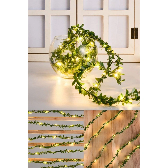 TUFEYO Yapraklı Dekorlu 3 Metre Peri Led Pilli  Işık Yılbaşı Aydınlatma