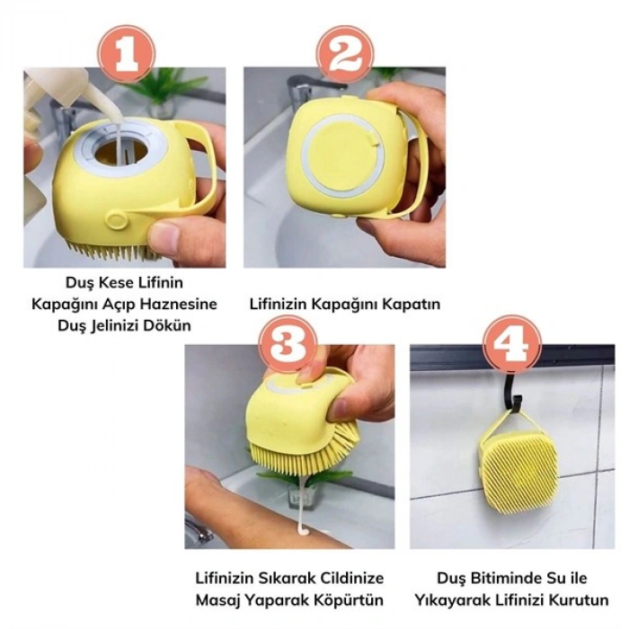 TUFEYO Yumuşak Silikon Malzemeli Esnek Jel Hazneli Masaj Fonksiyonlu Etkili Banyo Duş Kese Lifi
