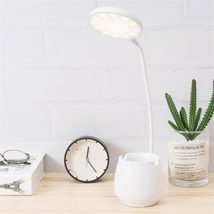 TUFEYOKalemlikli Telefon Tutacaklı Şarjlı Dokunmatik 3 Mod Esnek Başlıklı Dimmerli LED Masa Lambası