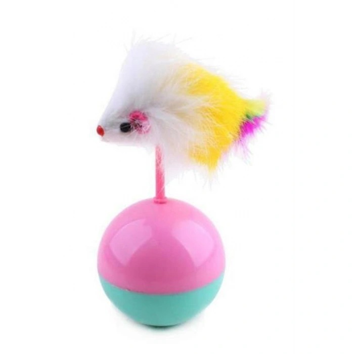 TUFEYO Kedi Oyun Topu Tüylü Fareli Hacı Yatmaz Eğitici Yavru Kedi Fare Kovalama Oyuncağı