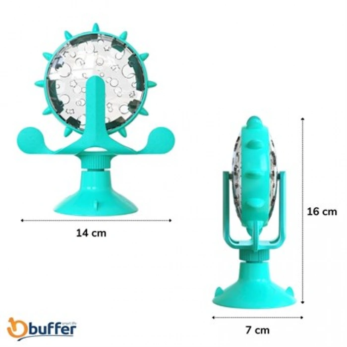 Buffer® Vantuzlu Zilli İnteraktif Dönebilen Mama Kaplı Renkli Eğlenceli Eğitici Kedi Oyuncağı