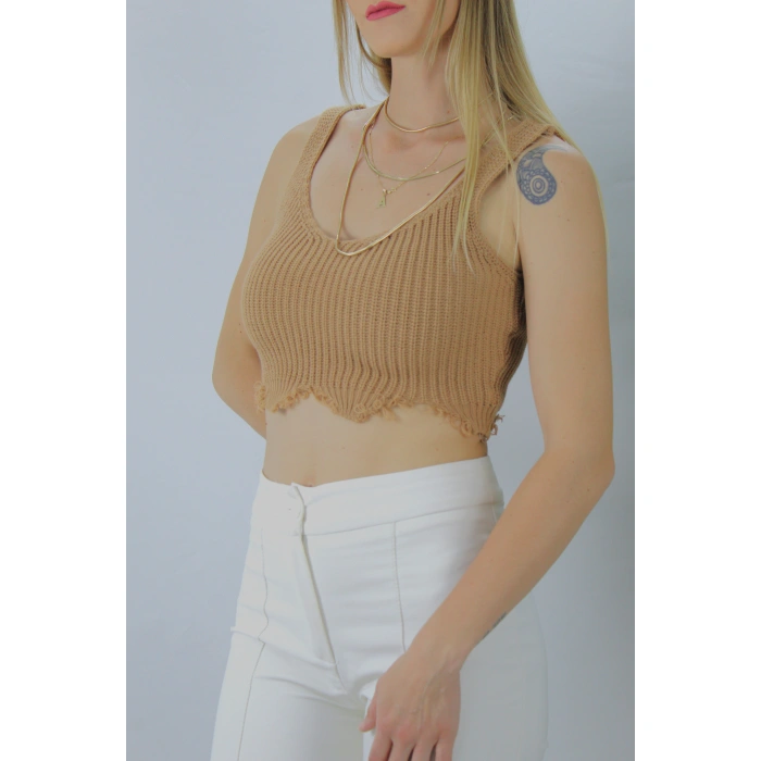 Örme Kolsuz Bayan Triko Vizon - 106471