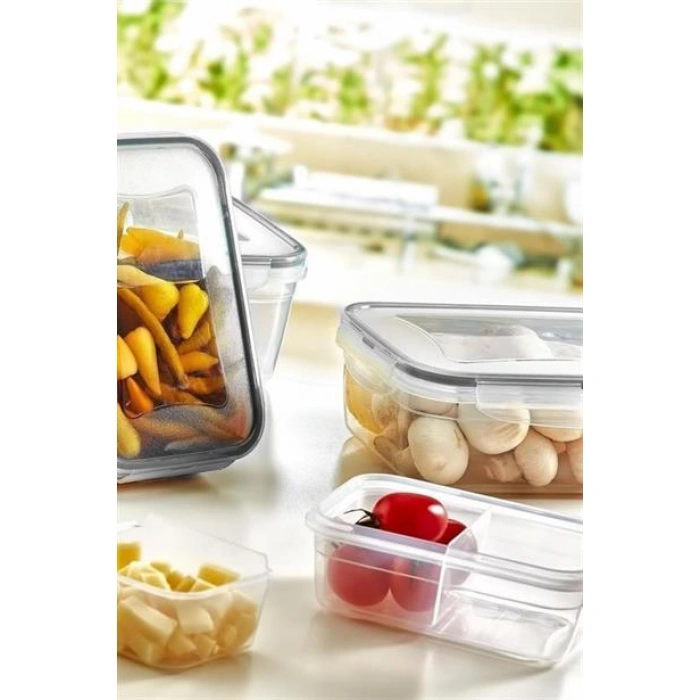 TUFEYO 2 Bölmeli Sızdırmaz Contalı Kilitli Kapaklı 1 Litre Erzak Saklama Kabı -LC505