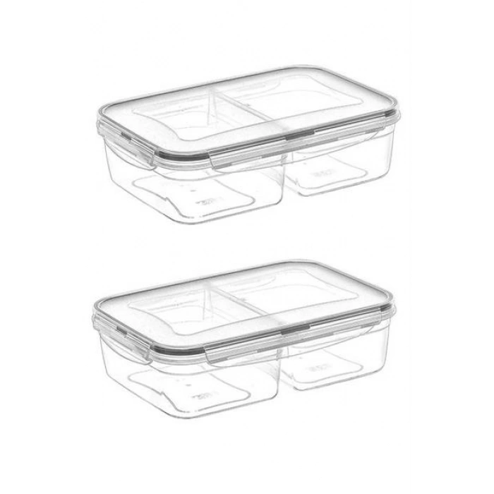 TUFEYO 2 Bölmeli Sızdırmaz Contalı Kilitli Kapaklı 1 Litre Erzak Saklama Kabı -LC505