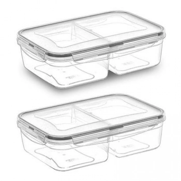TUFEYO 2 Bölmeli Sızdırmaz Contalı Kilitli Kapaklı 1 Litre Erzak Saklama Kabı -LC505
