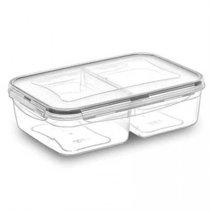 TUFEYO 2 Bölmeli Sızdırmaz Contalı Kilitli Kapaklı 1 Litre Erzak Saklama Kabı -LC505