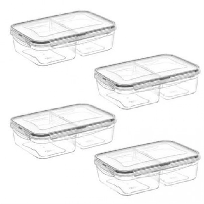 TUFEYO 2 Bölmeli Sızdırmaz Contalı Kilitli Kapaklı 1 Litre Erzak Saklama Kabı -LC505