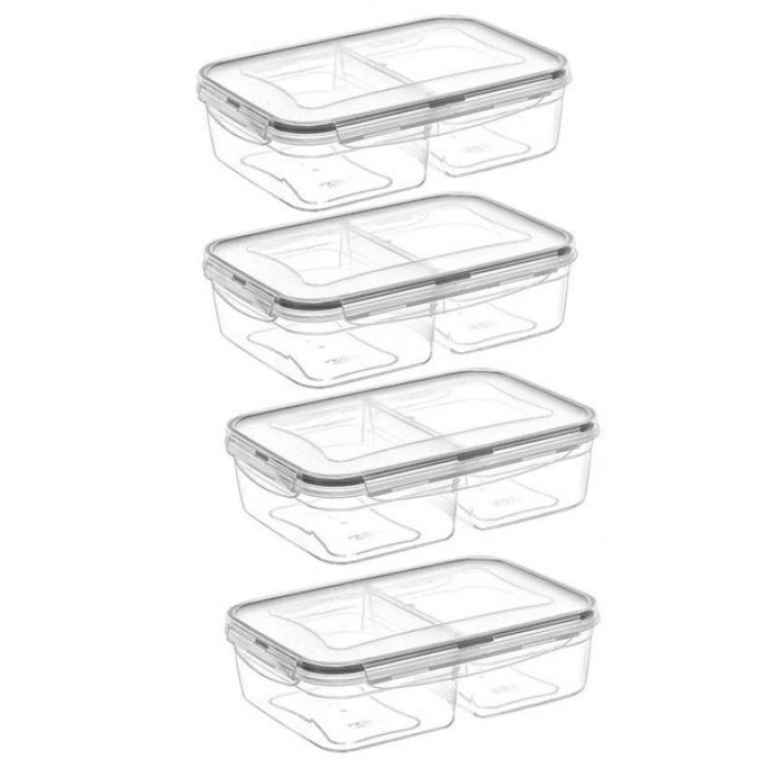 TUFEYO 2 Bölmeli Sızdırmaz Contalı Kilitli Kapaklı 1 Litre Erzak Saklama Kabı -LC505