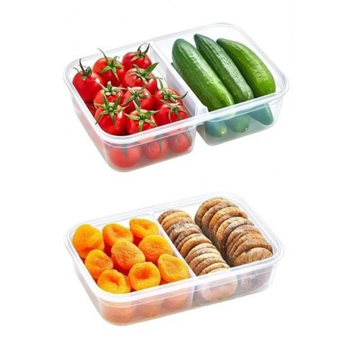 TUFEYO 2 Bölmeli Sızdırmaz Contalı Kilitli Kapaklı 1 Litre Erzak Saklama Kabı -LC505