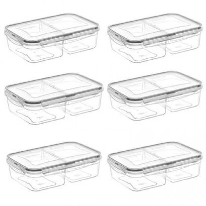 TUFEYO 2 Bölmeli Sızdırmaz Contalı Kilitli Kapaklı 1 Litre Erzak Saklama Kabı -LC505