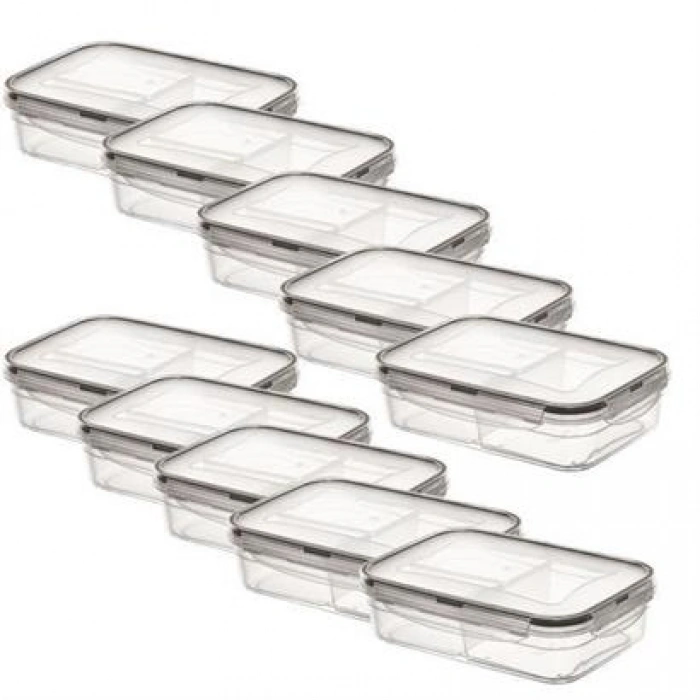 TUFEYO 3 Bölmeli Kilitli Kapaklı 1 Litre Erzak Saklama Kabı LC-510