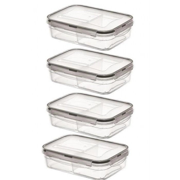 TUFEYO 3 Bölmeli Kilitli Kapaklı 1 Litre Erzak Saklama Kabı LC-510