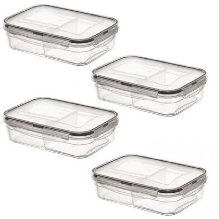 TUFEYO 3 Bölmeli Kilitli Kapaklı 1 Litre Erzak Saklama Kabı LC-510