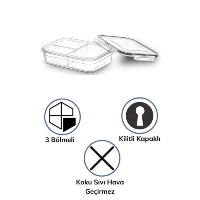 TUFEYO 3 Bölmeli Kilitli Kapaklı 1 Litre Erzak Saklama Kabı LC-510