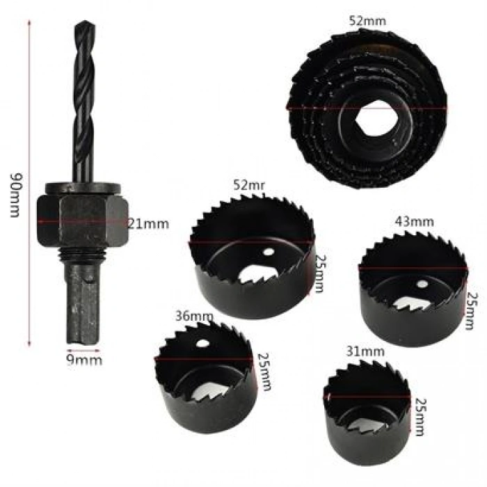 TUFEYO 6 Parça Demir Ahşap Alçıpan Delme Buat Açma Seti