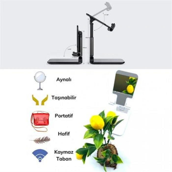 TUFEYO Pembe Aynalı Cep Telefonu Sabitleyici Stand Katlanabilir Ayarlanabilir Telefon Standı