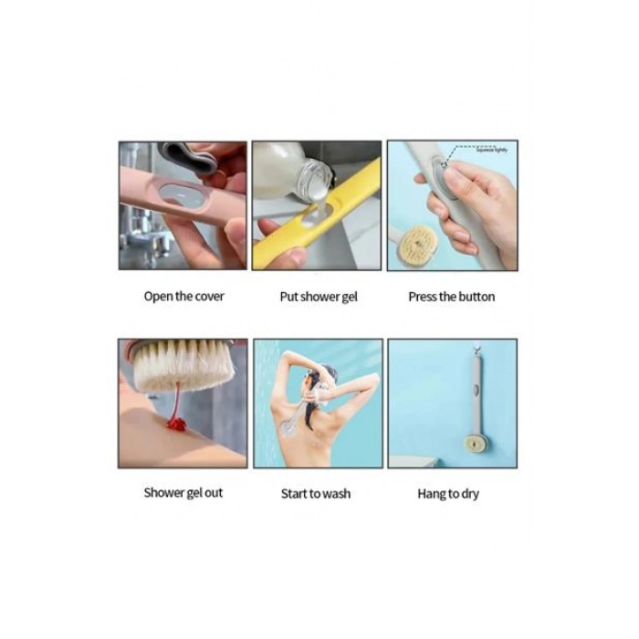 TUFEYO  Duş Jeli Hazneli Uzun Saplı Banyo Sırt Fırçası