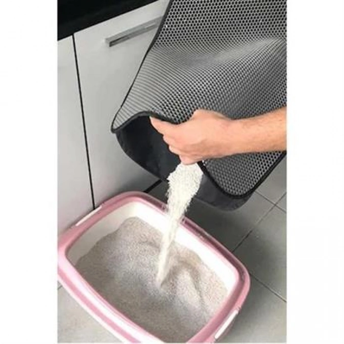 TUFEYO Kedi Tuvalet Önü Kum Toplayıcı Temizleyici Elekli Gri Paspas