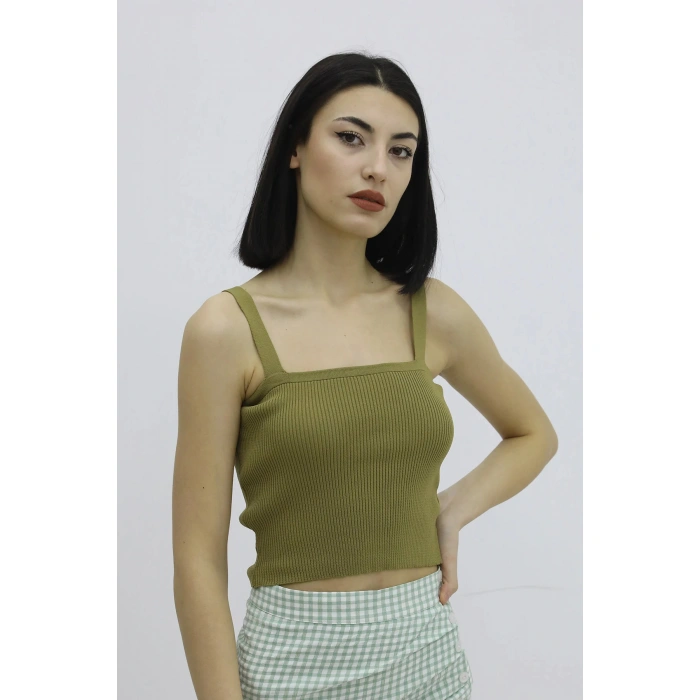 Askılı Triko Büstiyer Haki - P-019917