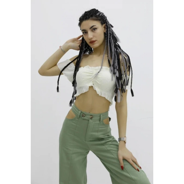 Balon Kol Lastikli Büstiyer Ekru - P-019964