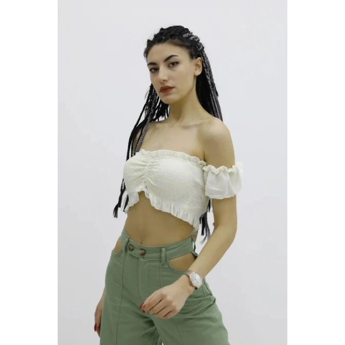 Balon Kol Lastikli Büstiyer Ekru - P-019964