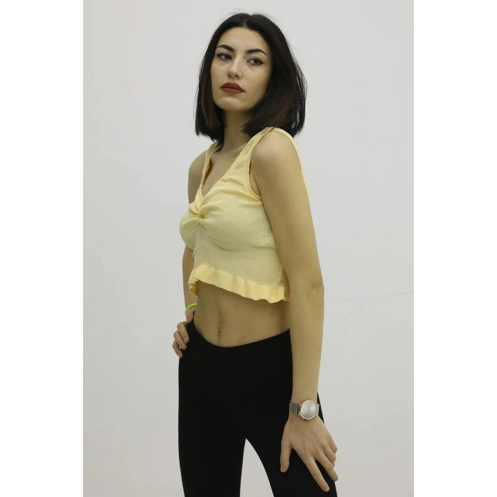 Bel Lastikli Triko Bluz Hardal - P-019708