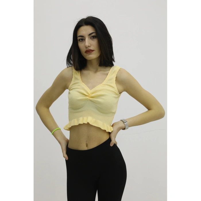 Bel Lastikli Triko Bluz Hardal - P-019708