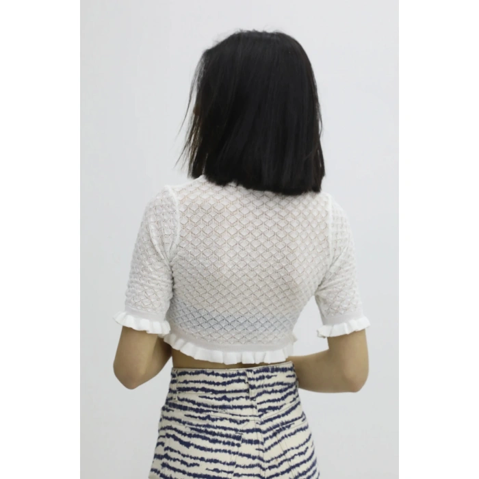 Bel Lastikli Triko Bluz - P-019803EKRU