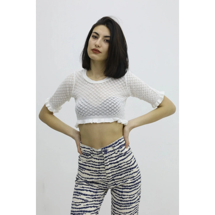 Bel Lastikli Triko Bluz - P-019803EKRU