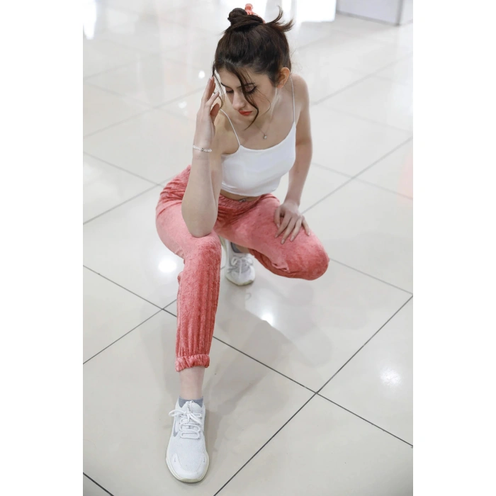 Bel Paça Lastikli Cepli Eşofman Altı Pembe - P-020502