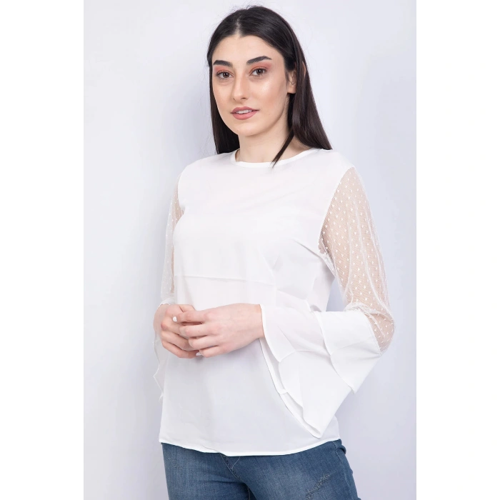 Bisiklet Yaka Bluz Ekru - P-018626