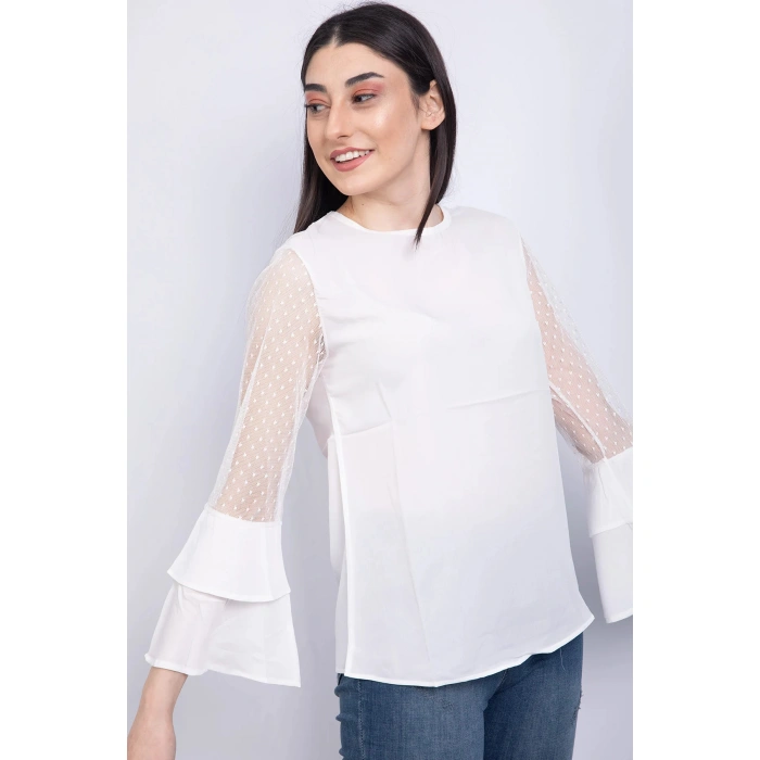 Bisiklet Yaka Bluz Ekru - P-018626