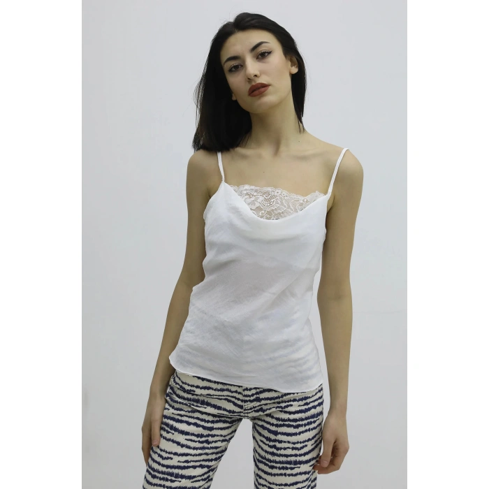 İp Askılı Dantel İşlemeli Bluz Ekru - P-019808