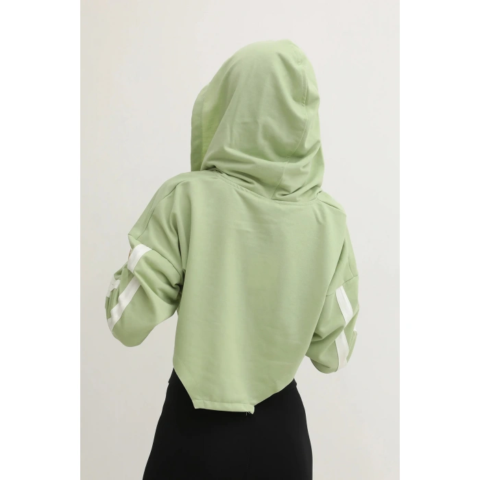 Kapşonlu Yan Dekolteli Sweat Yeşil - P-019669