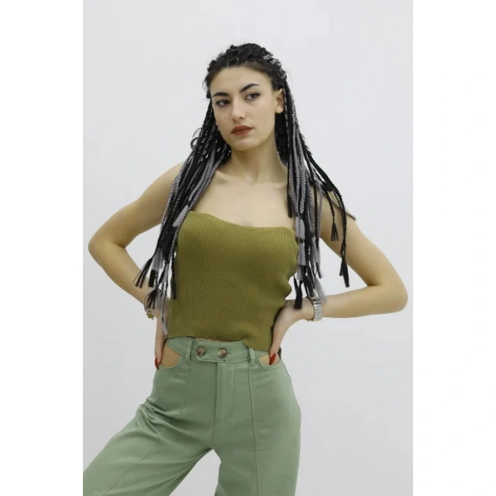 Likralı Triko Büstiyer Haki - P-019895