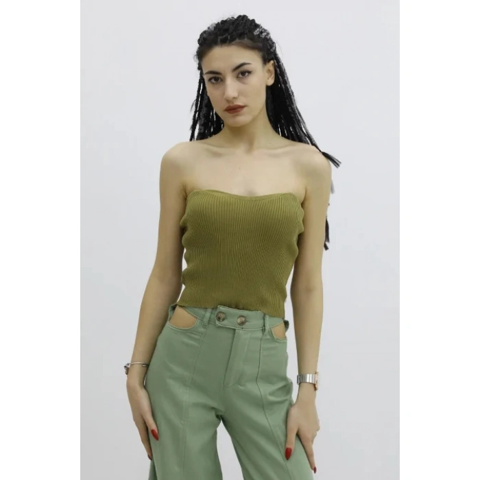 Likralı Triko Büstiyer Haki - P-019895