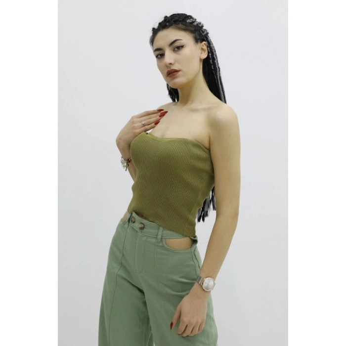 Likralı Triko Büstiyer Haki - P-019895