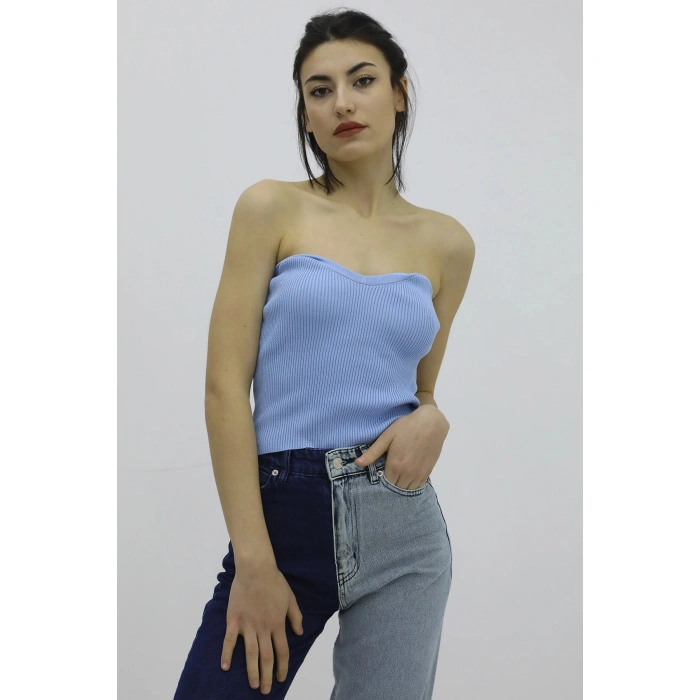 Likralı Triko Büstiyer Mavi - P-019895