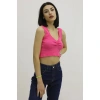 Bel Lastikli Triko Bluz Fuşya - P-019708