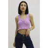 Bel Lastikli Triko Bluz Lila - P-019708