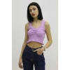 Bel Lastikli Triko Bluz Lila - P-019708