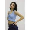 Bel Lastikli Triko Bluz Mavi - P-019708