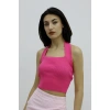 Boyun Geçirmeli Triko Büstiyer Fuşya - P-019915