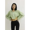 Kapşonlu Yan Dekolteli Sweat Yeşil - P-019669