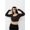 Düğmeli Mini Crop Bady Kahve - P-020494