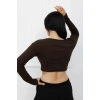 Düğmeli Mini Crop Bady Kahve - P-020494