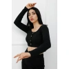 Düğmeli Mini Crop Bady Siyah - P-020494