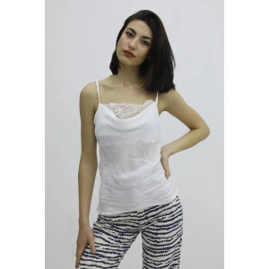 İp Askılı Dantel İşlemeli Bluz Ekru - P-019808