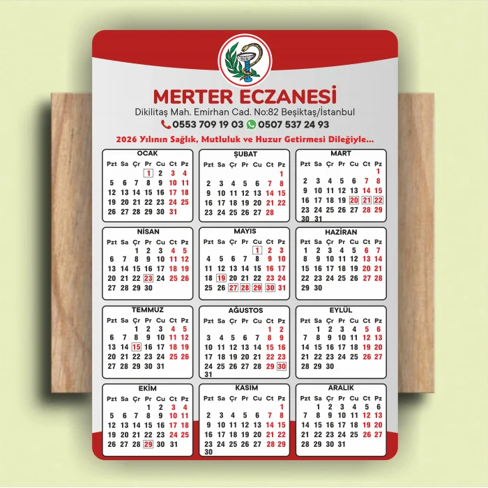 14x10 cm Eczanenize Özel 2026 Takvimli Magnet 1000 adet No:1